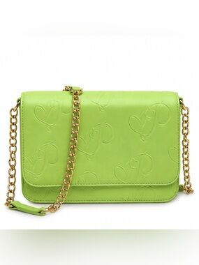 New Green Embossed Leather Crossbody Bag with Gold Chain